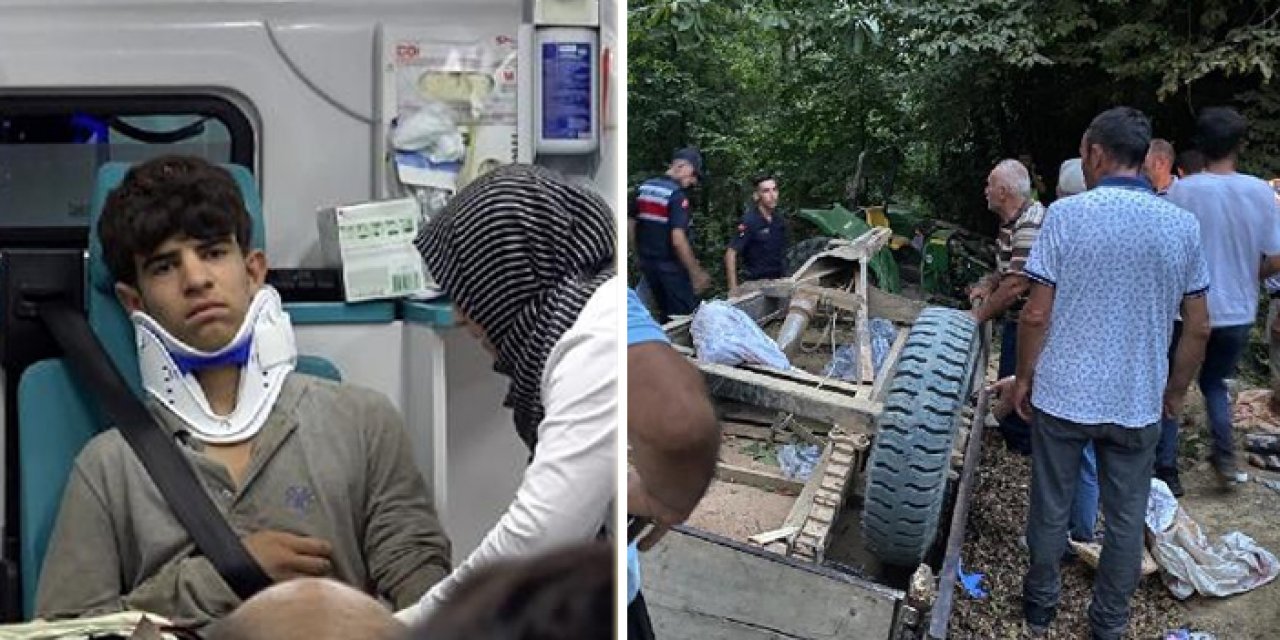 Traktör yoldan çıkarak devrildi