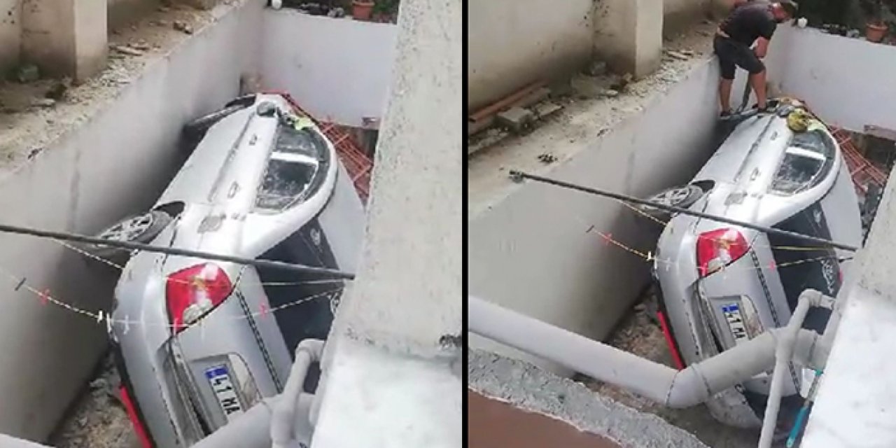 Çocuklar otomobili apartman boşluğuna düşürdü!