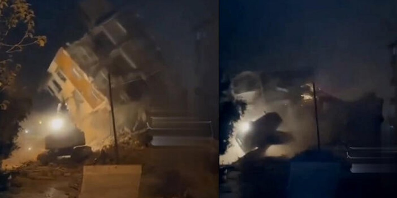 Ağır hasarlı bina yıkım esnasında iş makinesinin üzerine çöktü