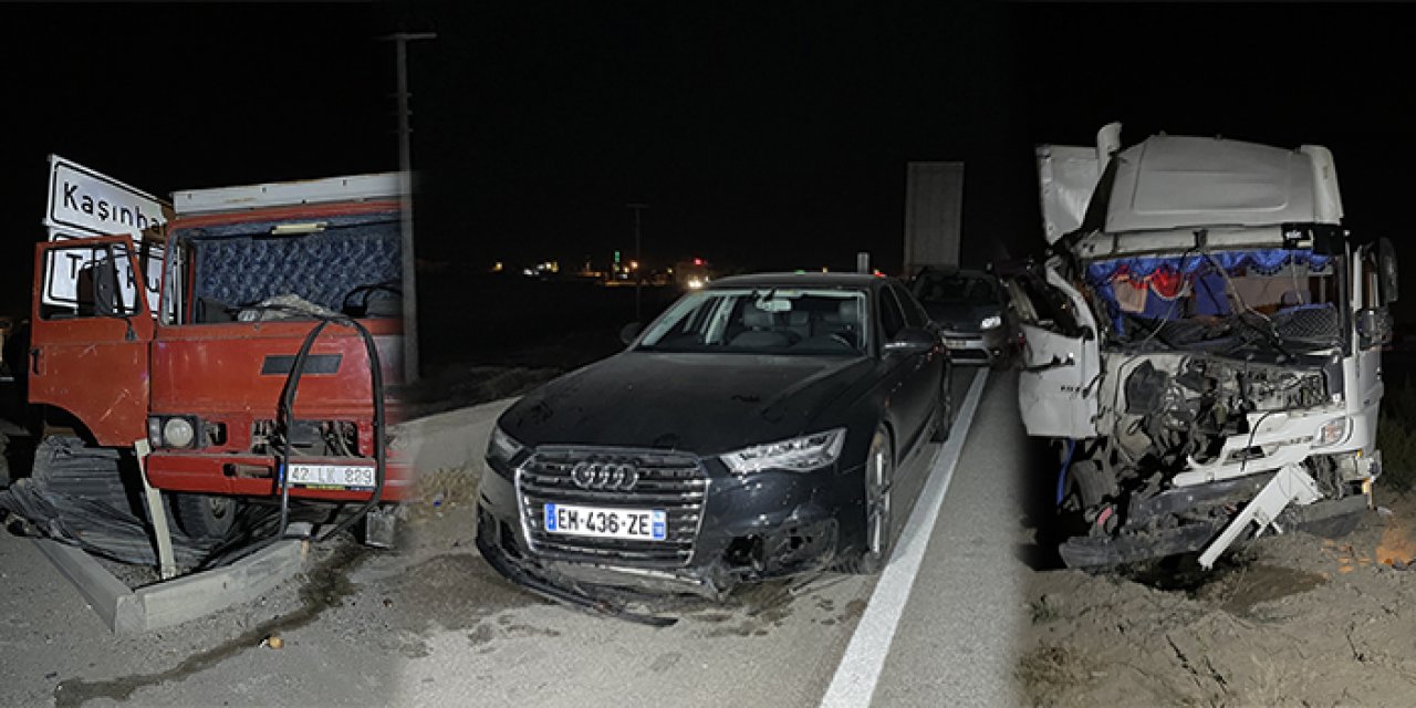 İki kamyon ve bir otomobil çarpıştı: 2 ölü 8 yaralı