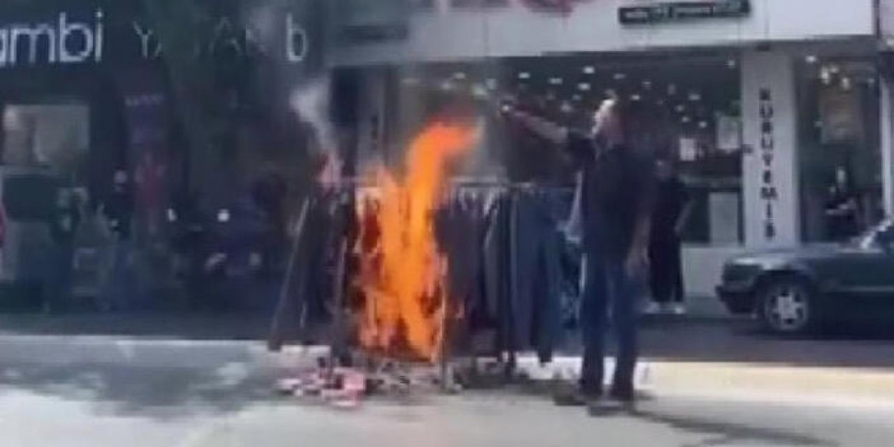 Satış yaptığı yerden çıkarılmak istenince ürünlerini yaktı