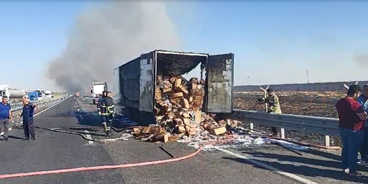 TIR'ın dorsesi alev alev yandı