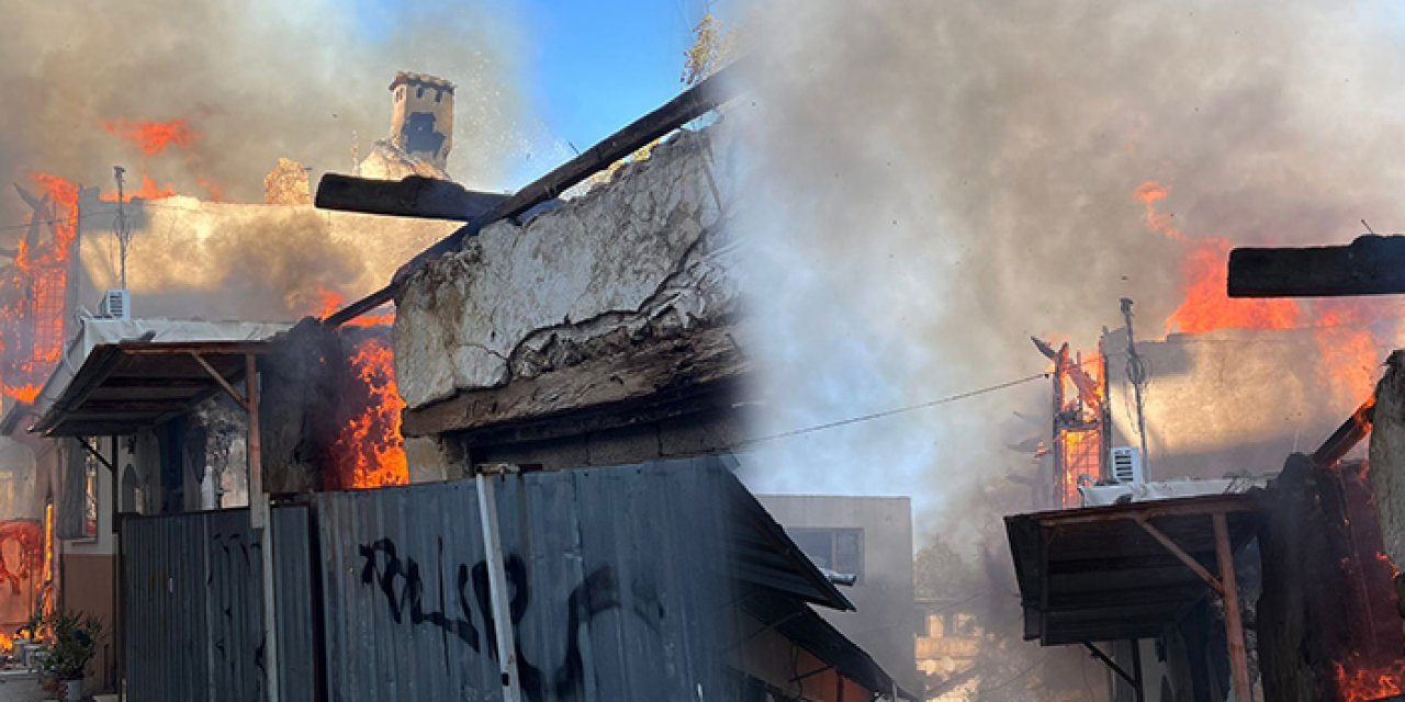 Antalya'da tarihi bina alev alev yandı! Alevler yanındaki 2 evi de sardı