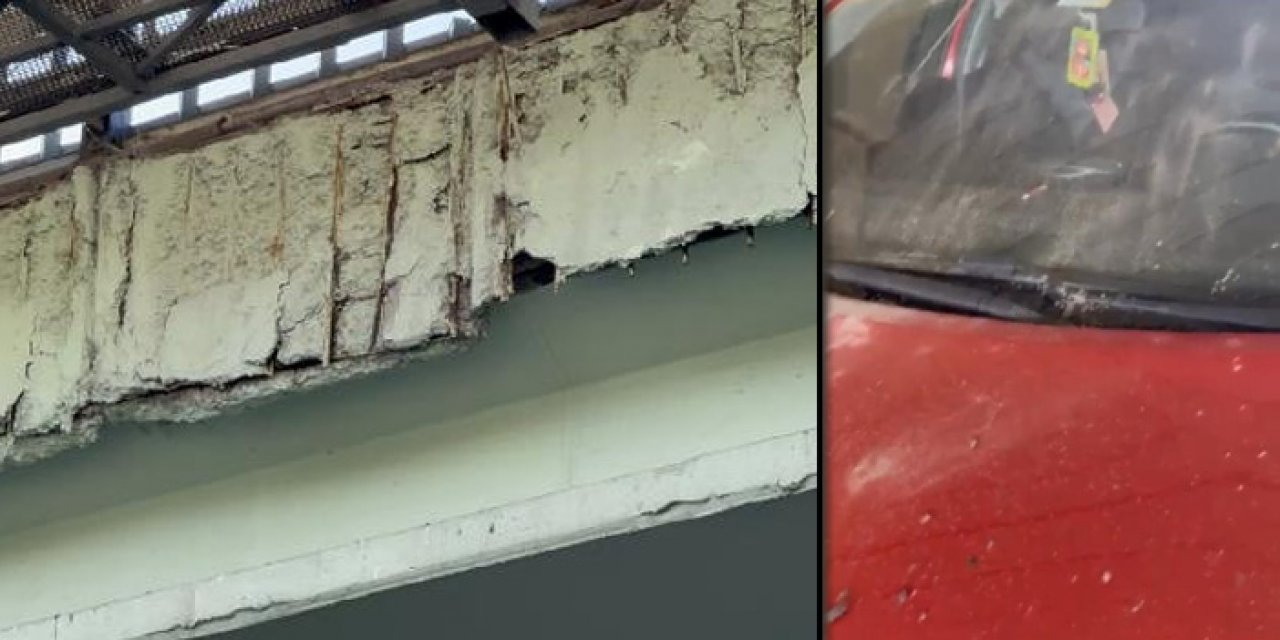 Köprüden beton parçaları düştü: 1 araç zarar gördü