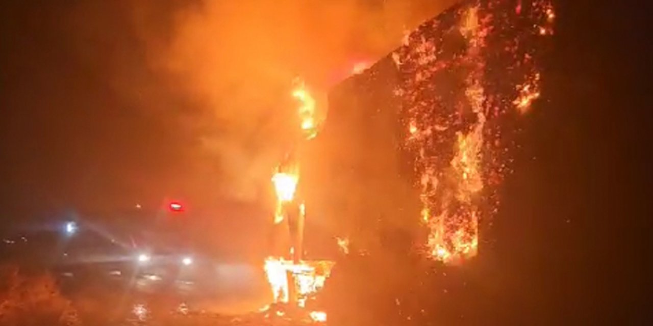 Saman yüklü kamyon alev alev yandı