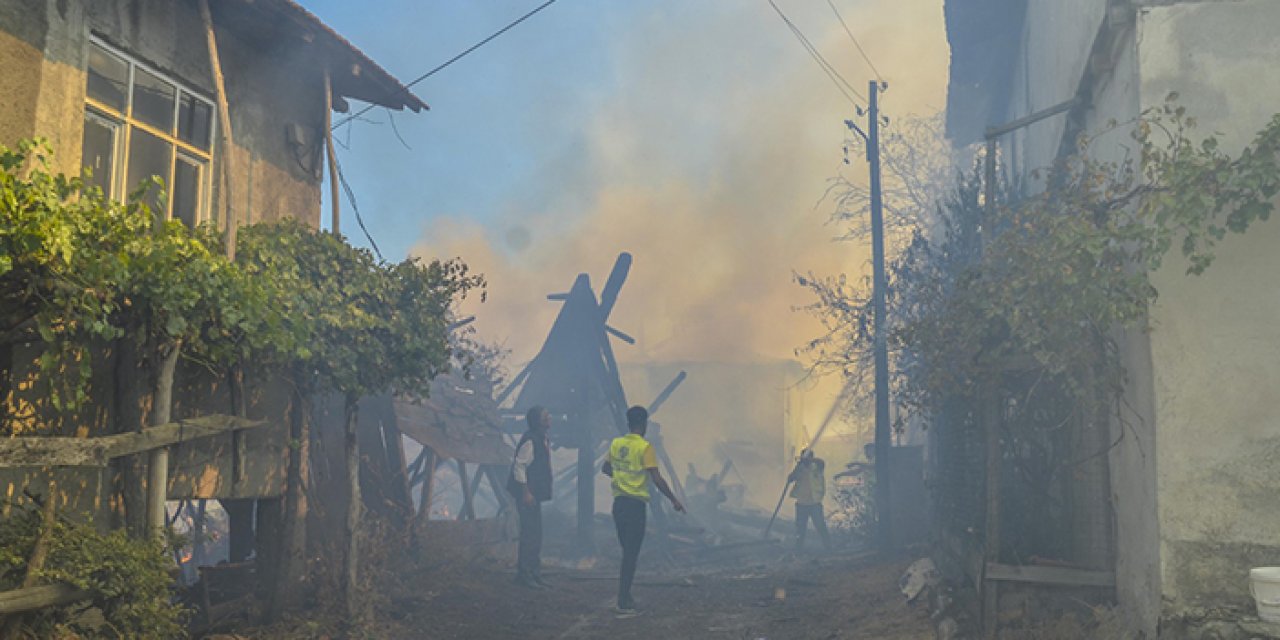 Çıkan yangın rüzgâr ile büyüdü: 3 ev 1 ahır yandı
