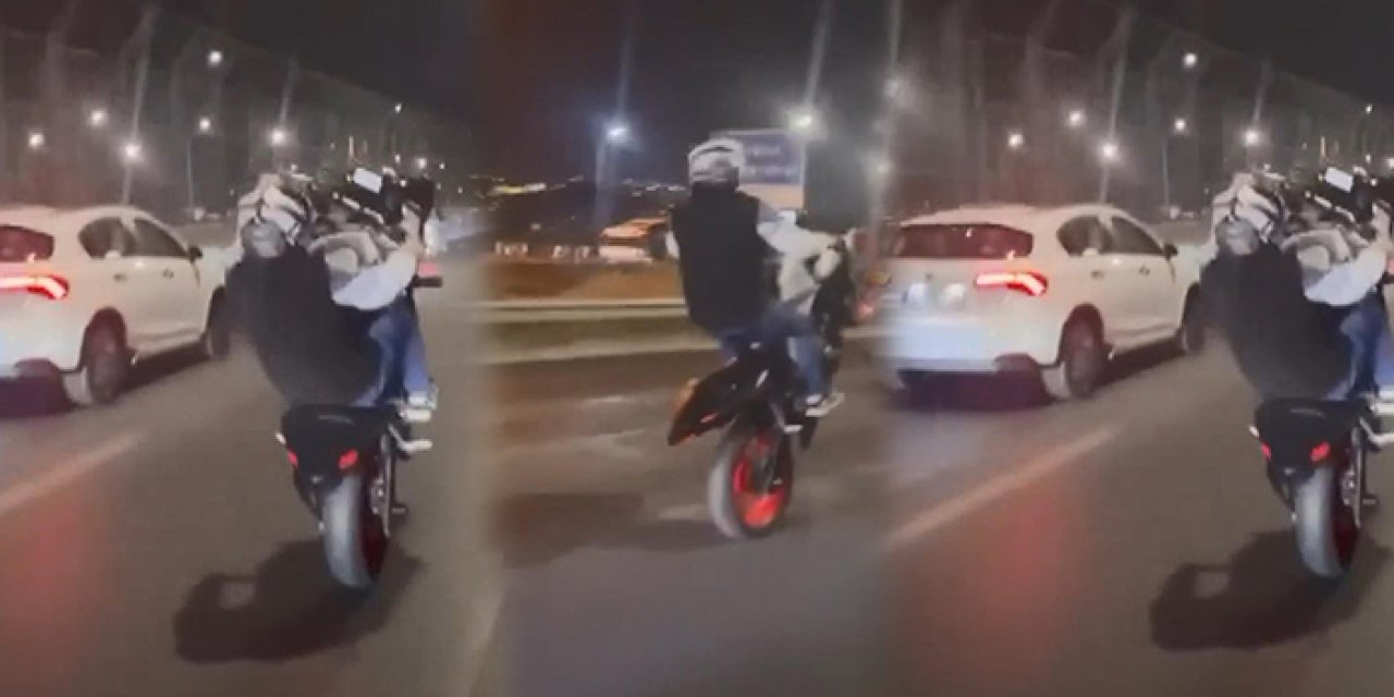 Motorlu maganda trafiği birbirine kattı! Tek tekerlek üzerinde dehşet saçtı!