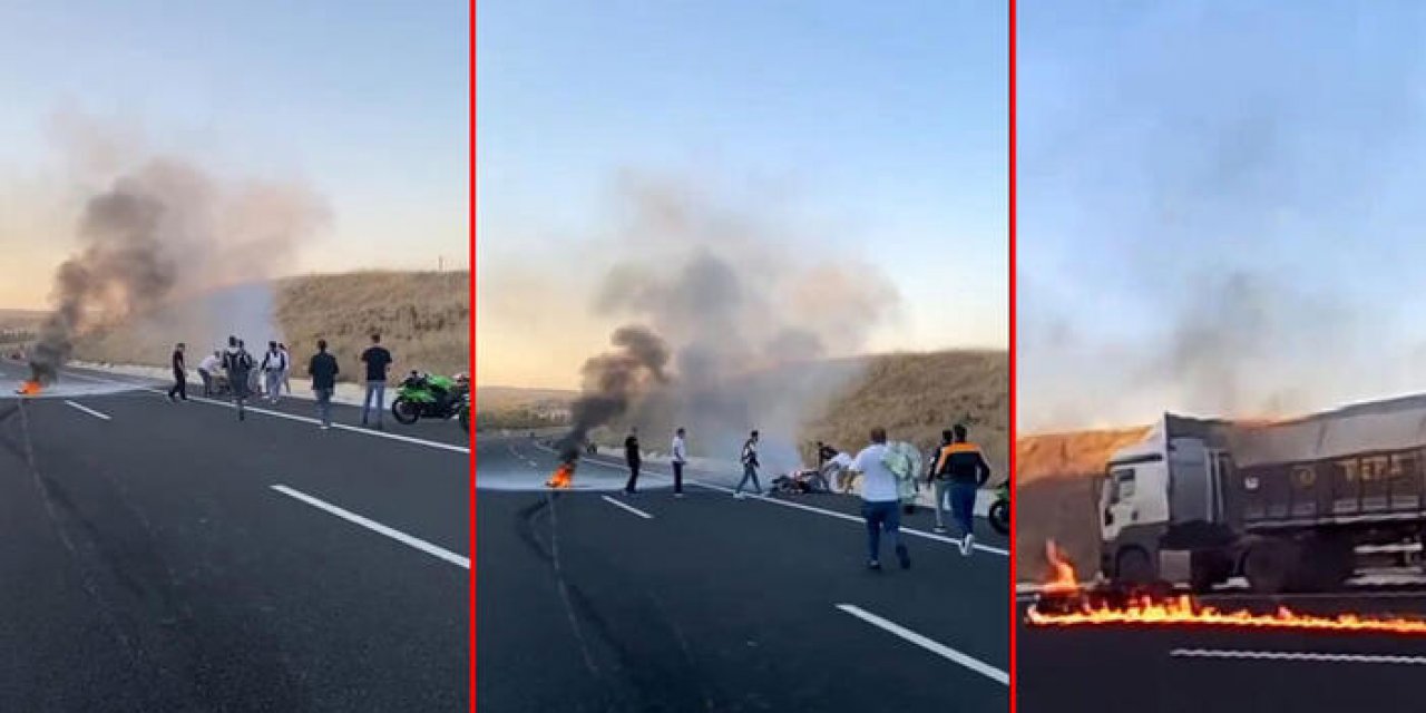 Alev alan motosikletin sürücüsü yaralandı