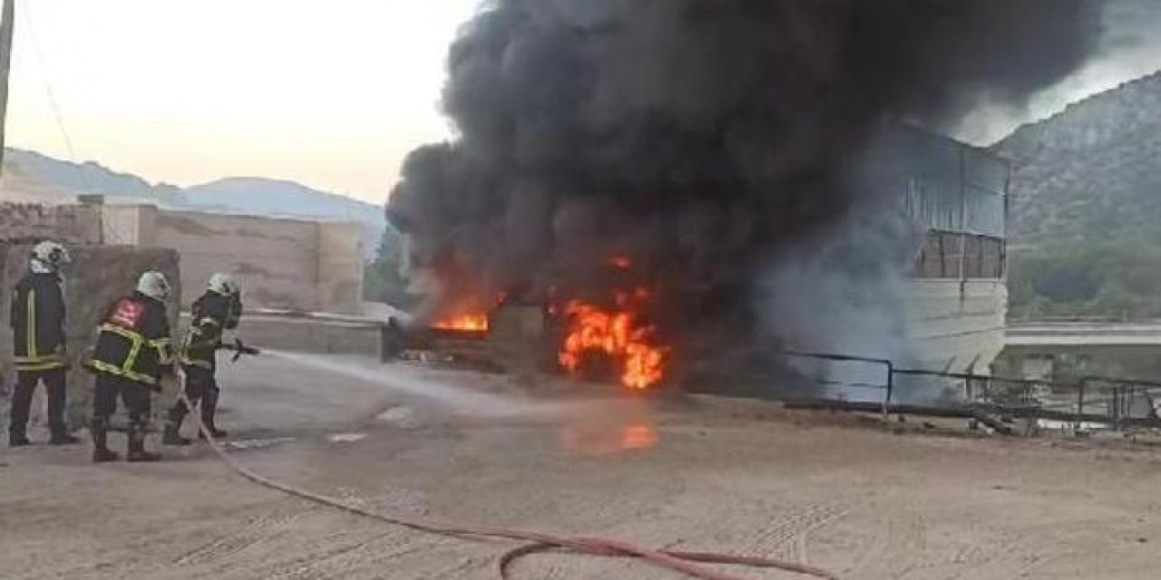 Asfalt şantiyesinde yangın çıktı