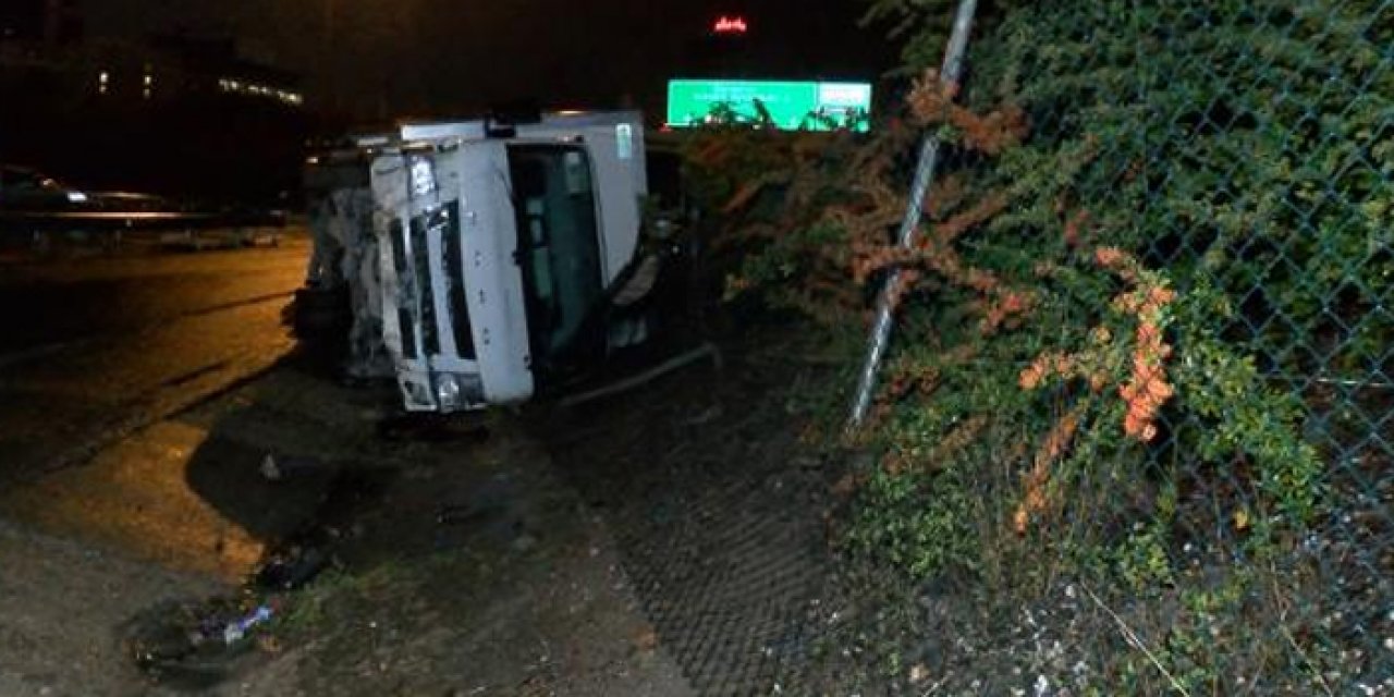 Virajı alamayan kamyonet kaza yaptı