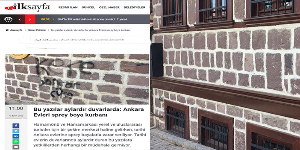 Haberimizden sonra yazılar silindi: Tarihi Ankara Evleri’nin duvarındaki yazılar artık yok