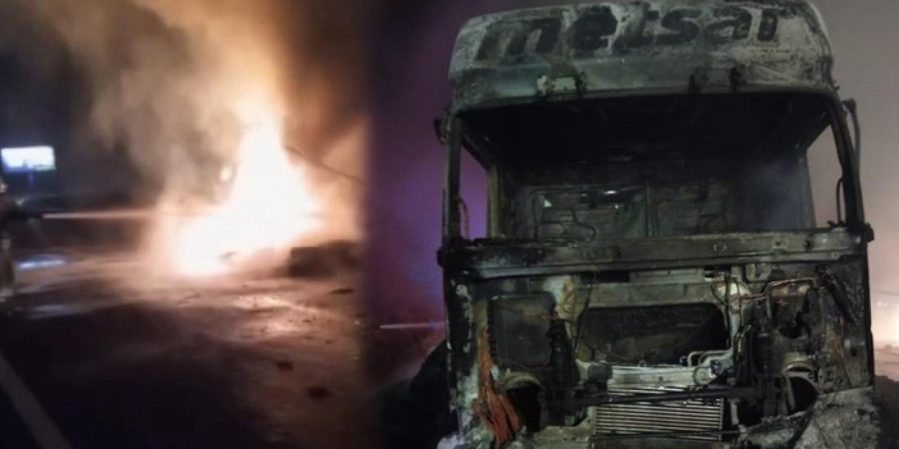 Kumaş taşıyan TIR alevlere teslim oldu