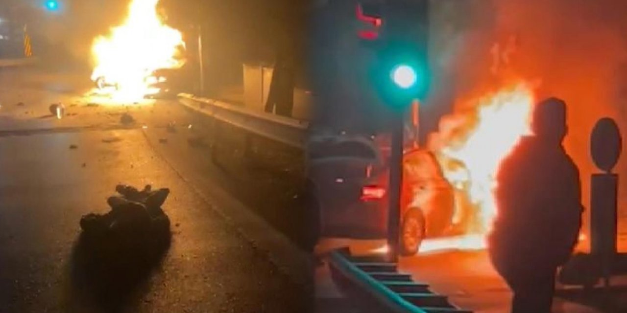Kaza sonrası taşıtlar alevlere teslim oldu: 1 kişi öldü, 1 kişi yaralandı