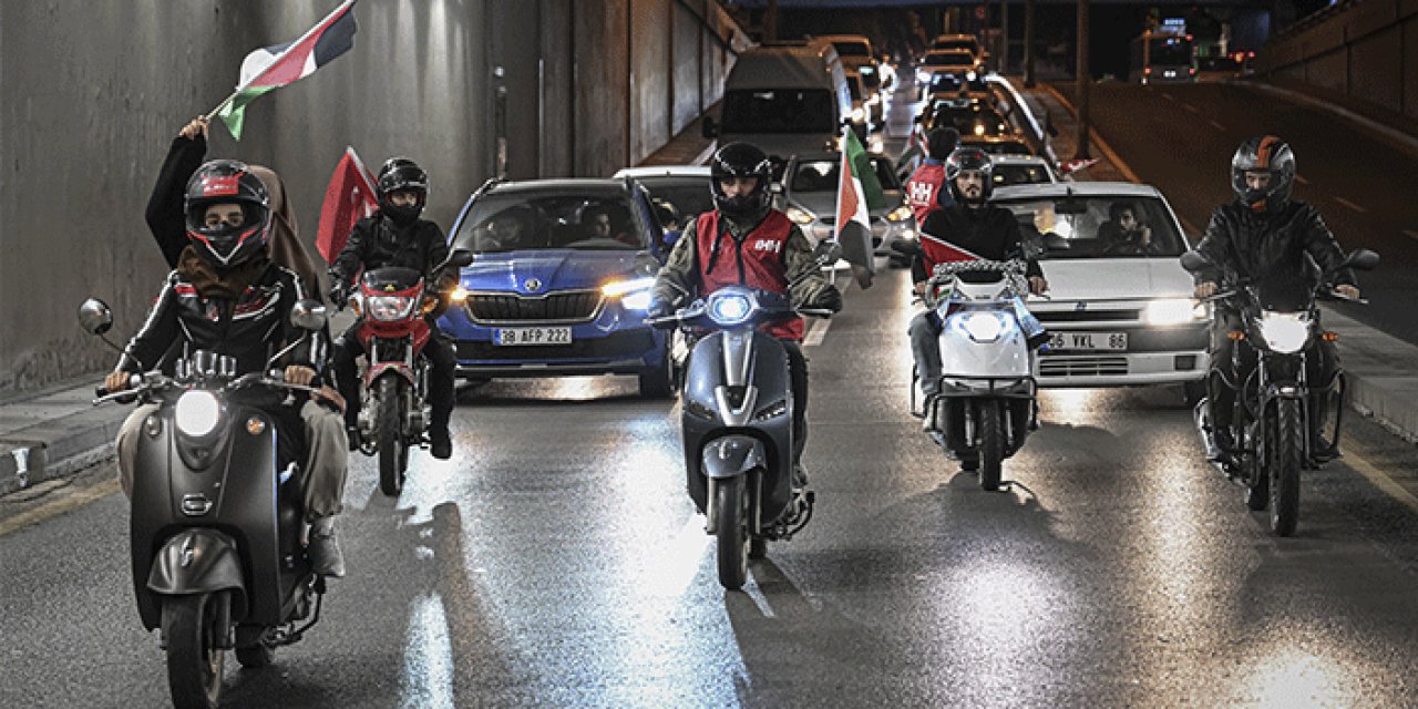 Ankara'da onlarca araçlık "Filistin" konvoyu