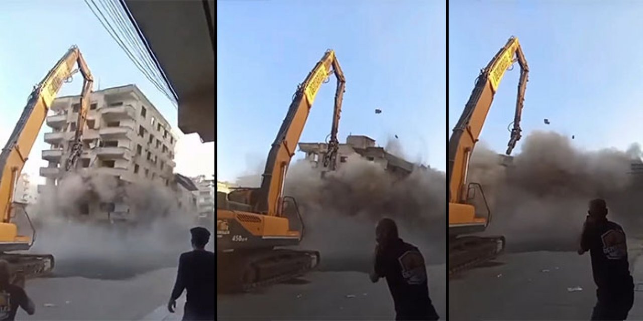 Hasarlı bina yıkım esnasında çöktü