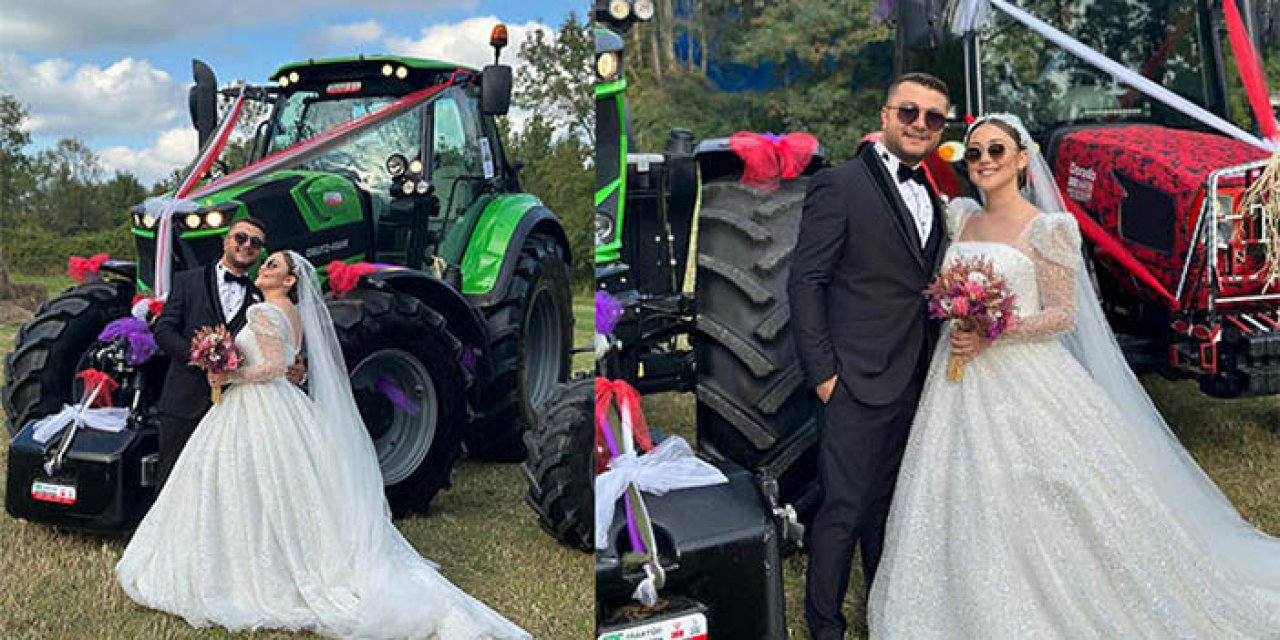 Traktörü gelin arabası yaptı