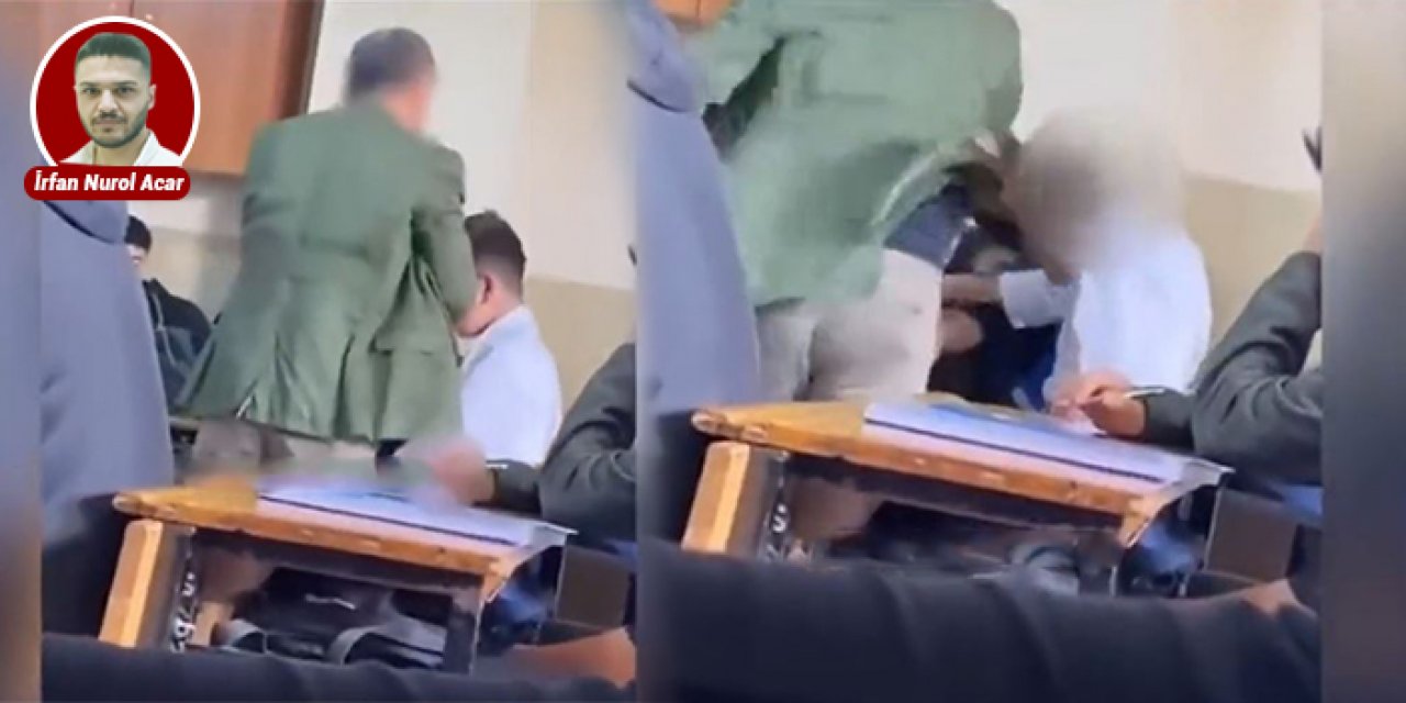 O ilimizde utandıran görüntüler: Sınıfın ortasında öğrencisini kitapla dövdü!
