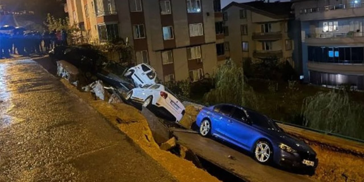 Bursa'da yağış nedeniyle istinat duvarı çöktü: 4 araç zarar gördü