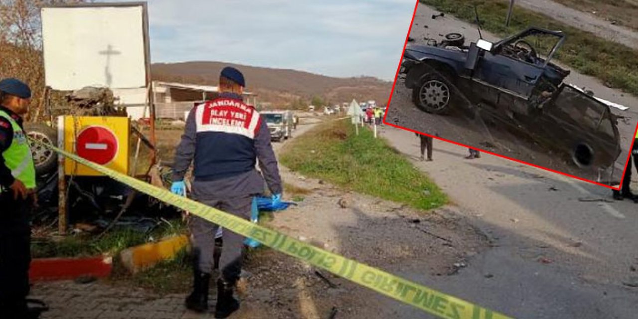 Yolcu otobüsüyle çarpışan otomobil ikiye bölündü