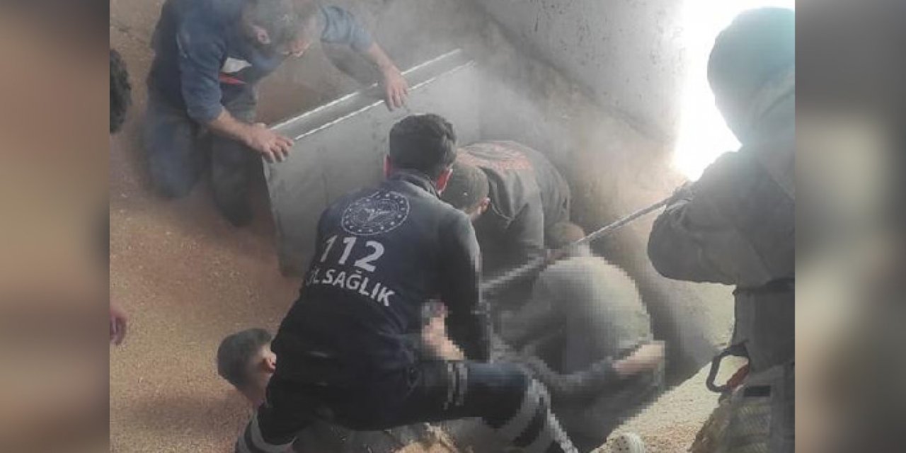 Buğday karıştırmak için siloya çıktı; metrelerce yükseklikten düştü