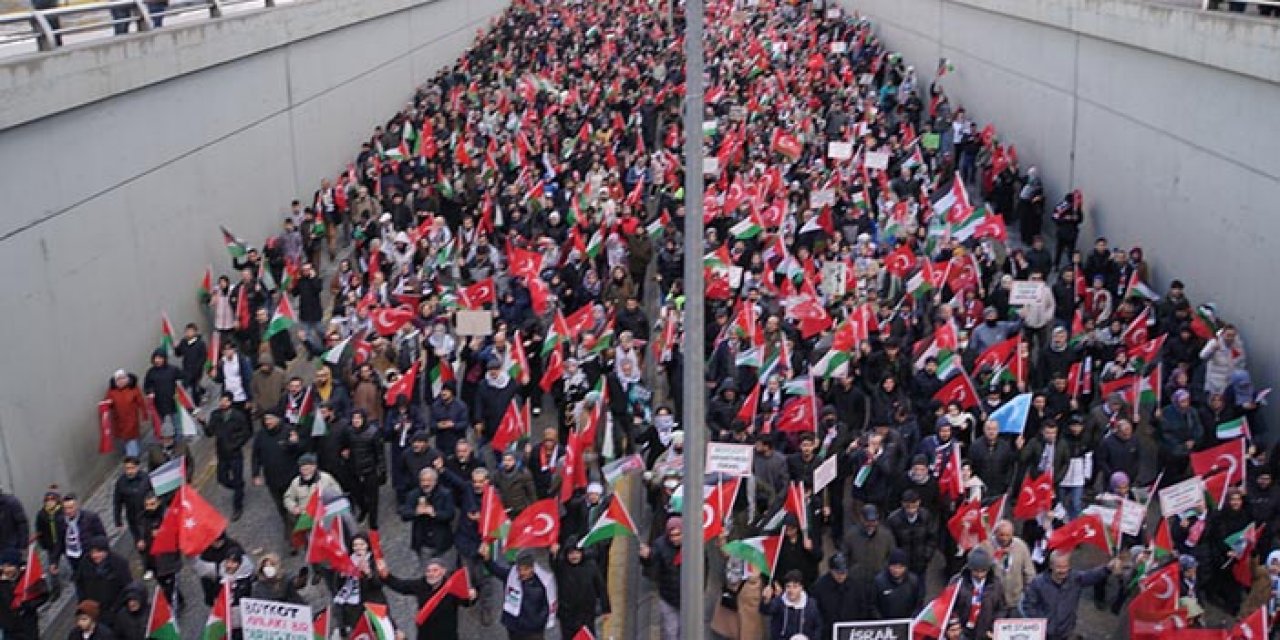 Başkentte on binler "Büyük Gazze Yürüyüşü”nde buluştu