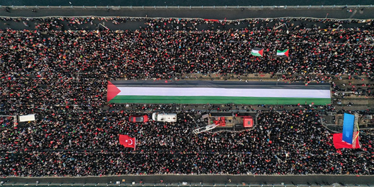 Filistin ve Şehitler için yürüyüş: On binler Galata Köprüsü'nde