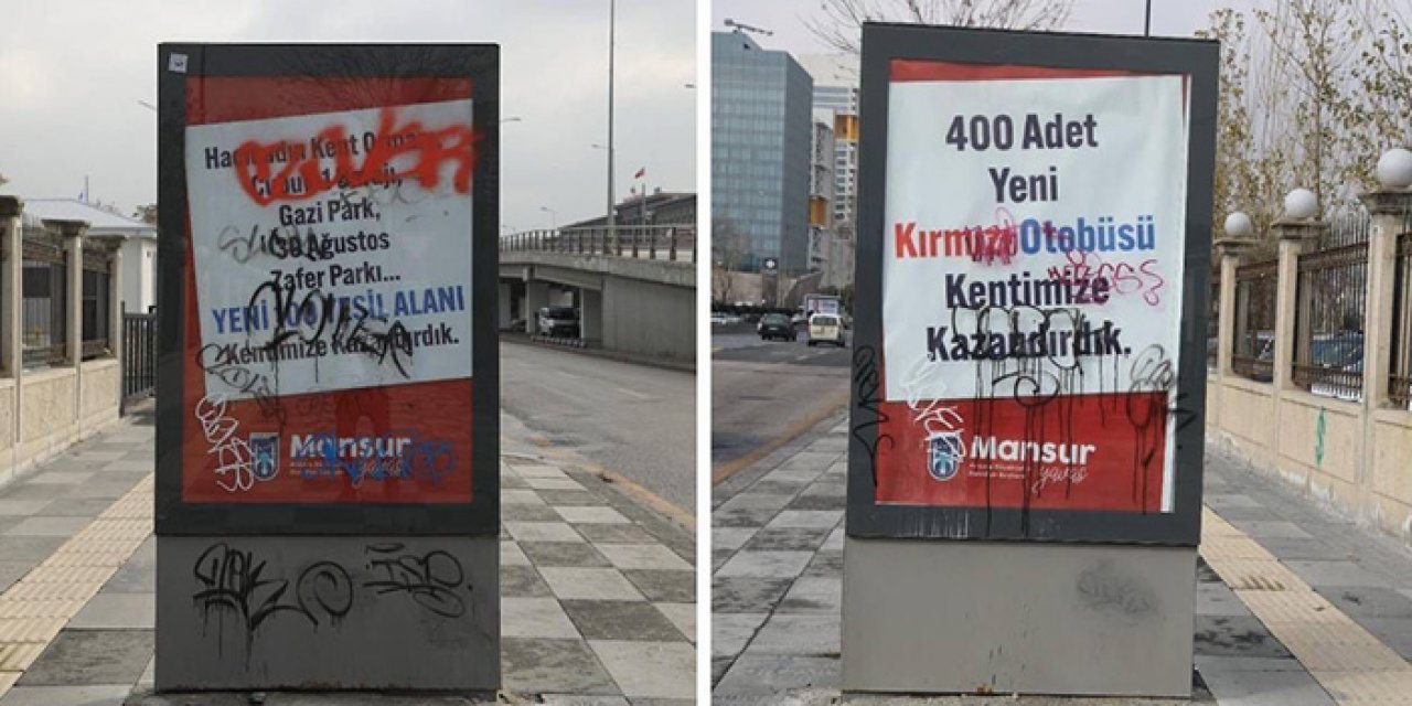 ABB’ye ait bilgilendirme panolarına boyalı saldırı