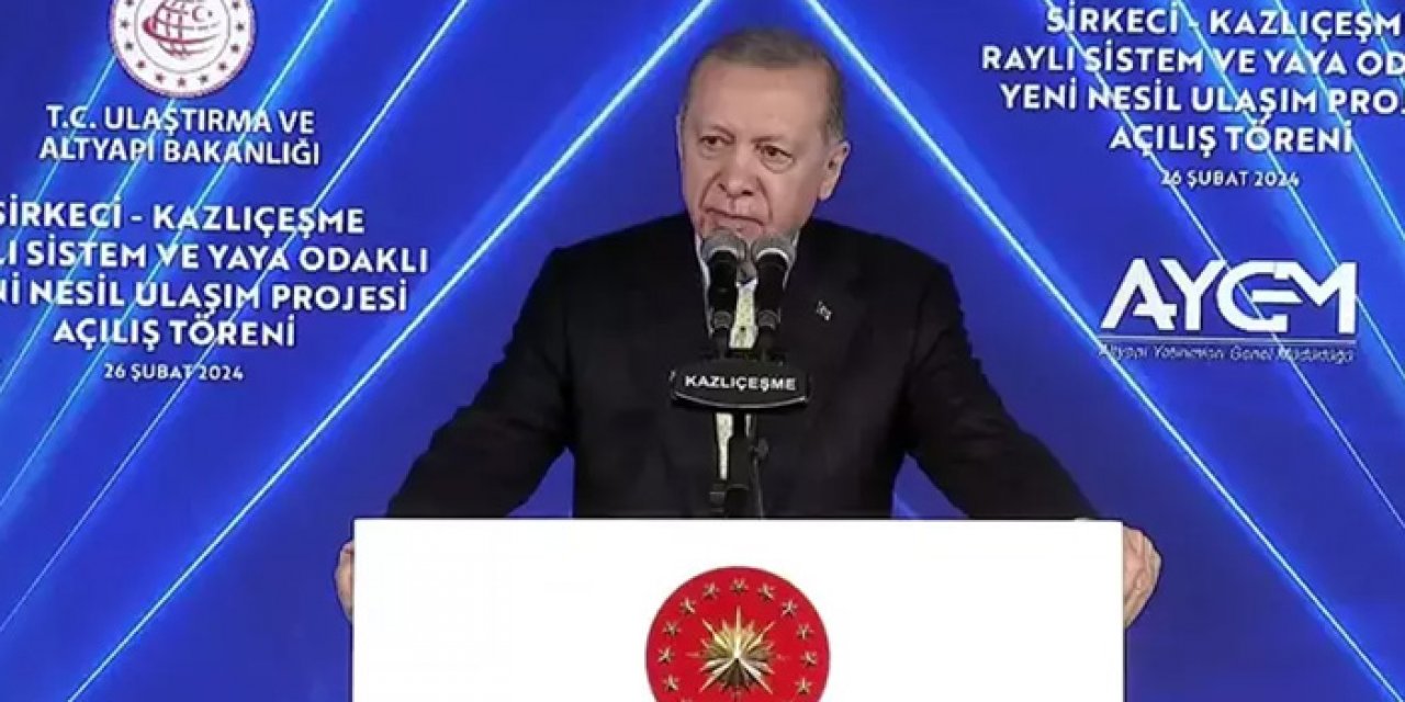 Cumhurbaşkanı Erdoğan Sirkeci-Kazlıçeşme hattı açılışında konuşuyor