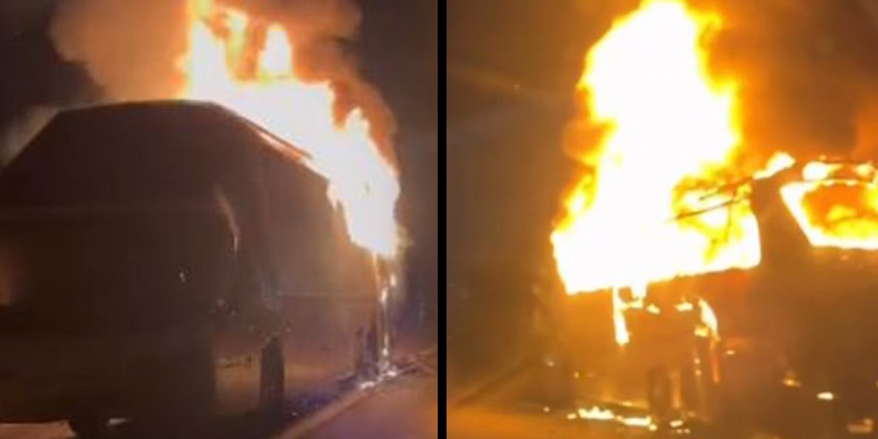 Ankara'da korkunç olay: Yolcu otobüsü alev alev yandı!