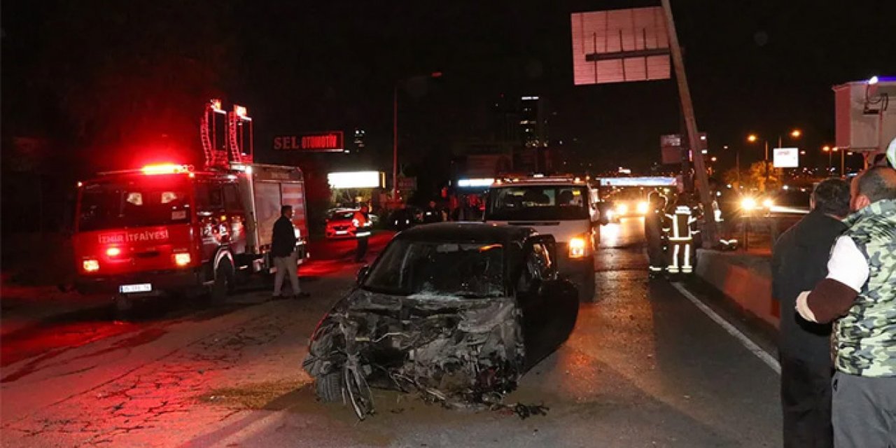 İzmir'de korkunç kaza! Refüje çarpıp takla attı