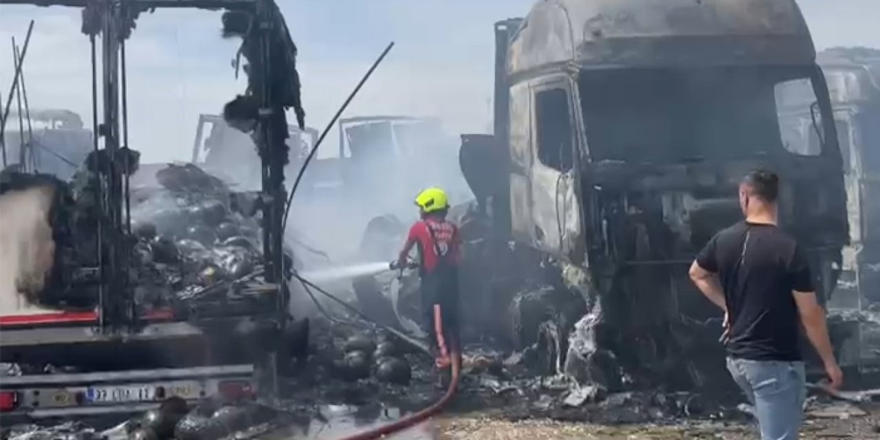 TIR garajında yangın çıktı: Araçlar kullanılamaz hale geldi