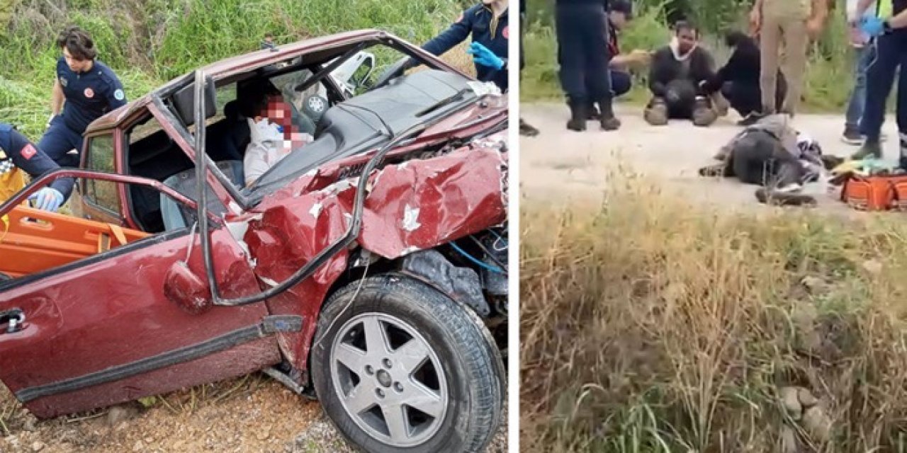 Bursa'da iki otomobil çarpıştı, biri dereye uçtu: 5’i ağır 8 yaralı