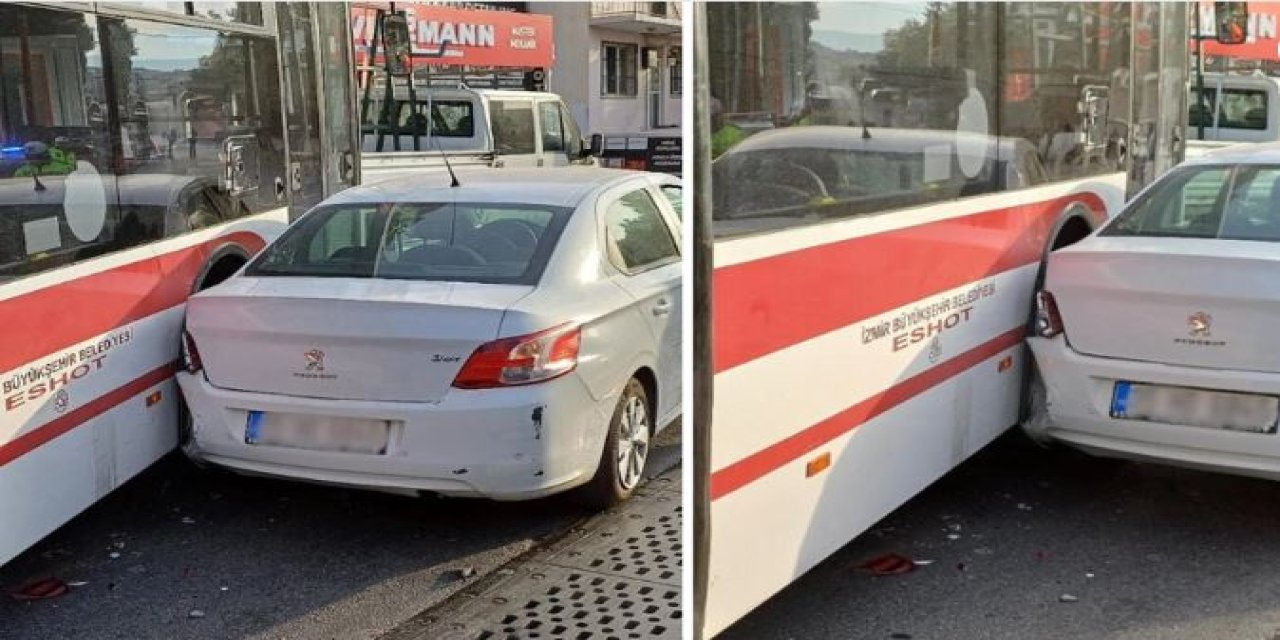 İzmir Buca'da maddi hasarlı kaza: Otobüs ve otomobil çarpıştı!