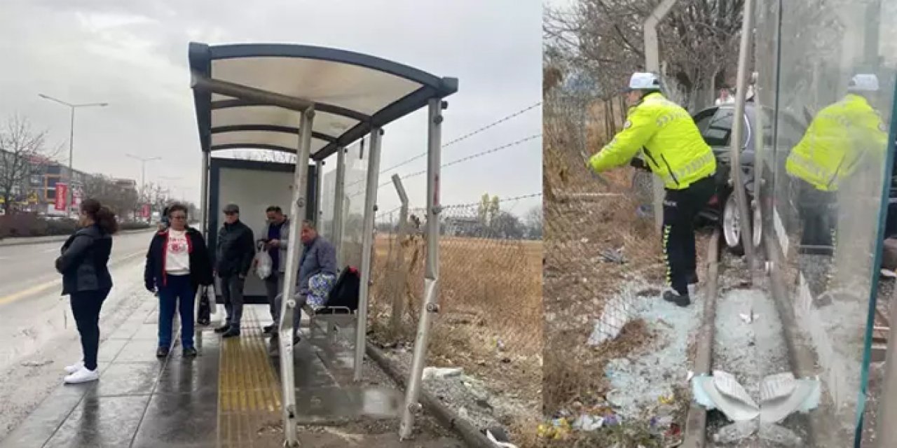 Ankara'da araç otobüs durağına çarptı