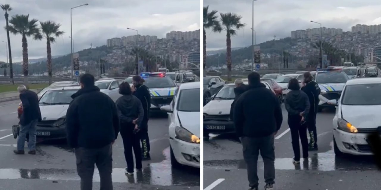 İzmir Bayraklı'da Trafik Kazası: Orta Şerit Yağla Kaplandı