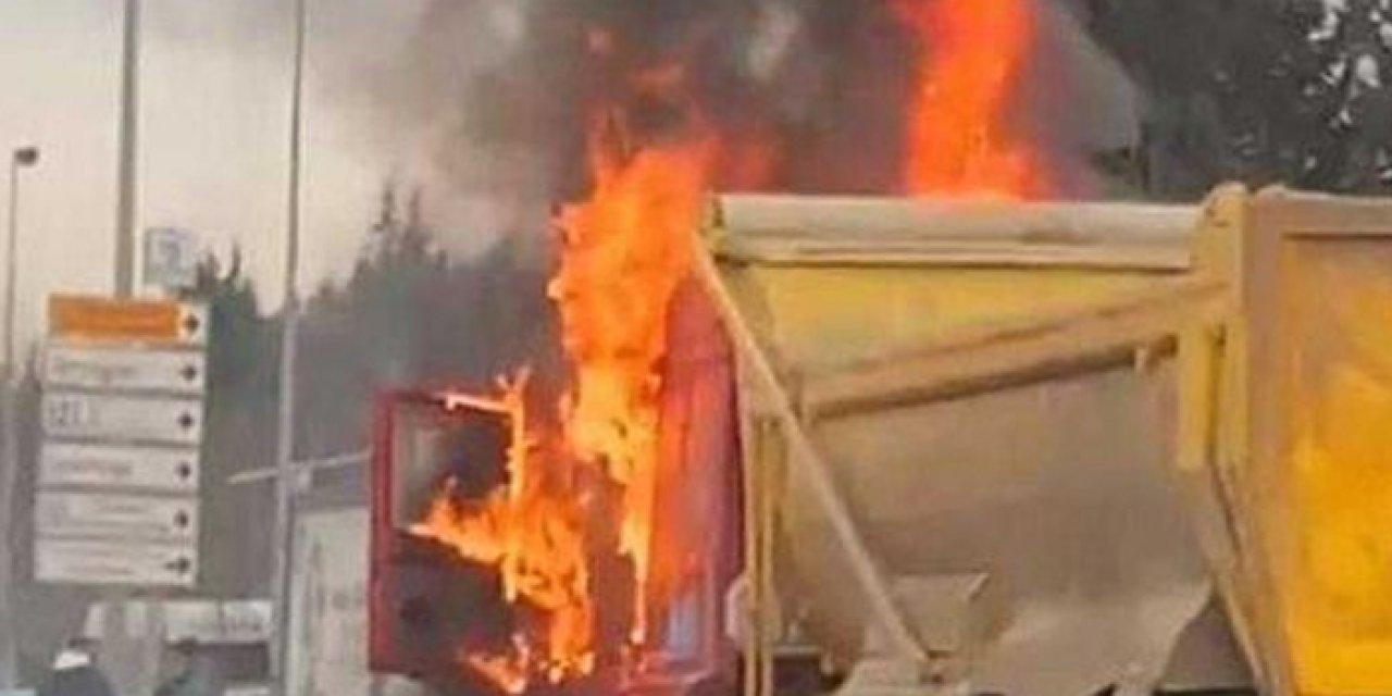 Seyir halindeki kamyon alev alev yandı