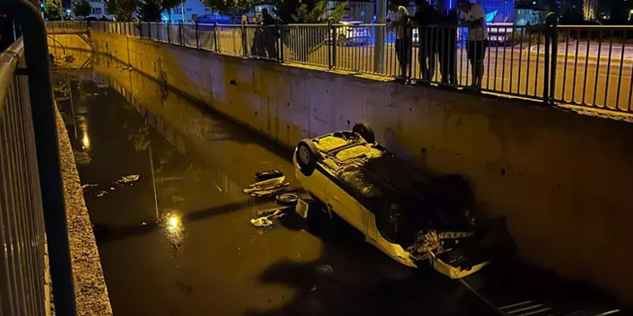 Kayseri’de feci kaza : otomobil kanala uçtu