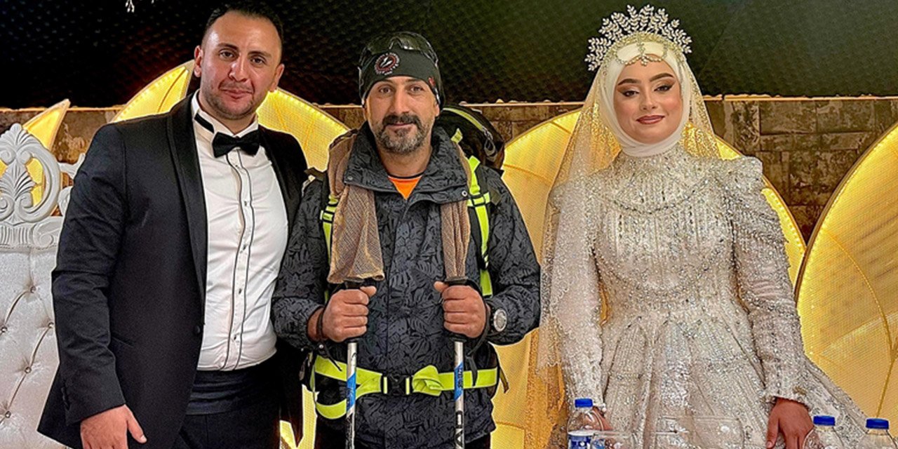 Dağdan inip düğüne katıldı; gelin ve damat çok şaşırdı