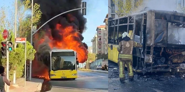 Ümraniye’de seyir halindeki İETT otobüsü alevlere teslim oldu