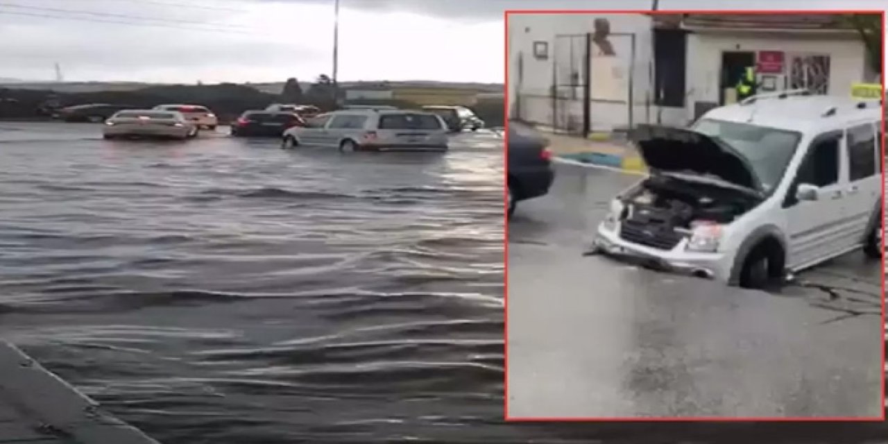 İzmir’de sağanak yağış hayatı felç etti: Yol çöktü, araç göçüğe düştü