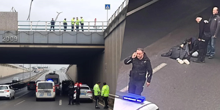 Kocaeli’de genç kadın köprüden atladı, polis üzerine mont örttü