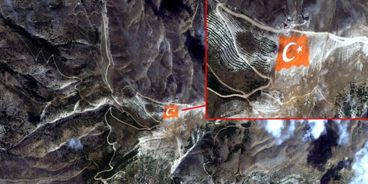 Ahır Dağı zirvesindeki Türk bayrağı uzaydan görüntülendi