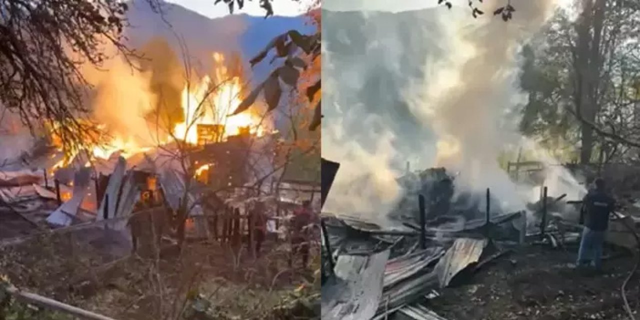 Alevler sabahı kararttı: Ahşap ev kül oldu, aile hastaneye kaldırıldı