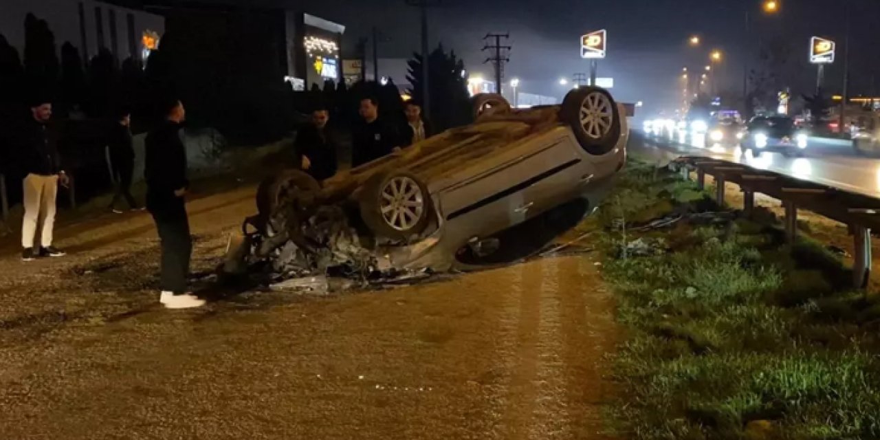 İnegöl'de Kontrolden Çıkan Otomobil Takla Attı: İki Yaralı