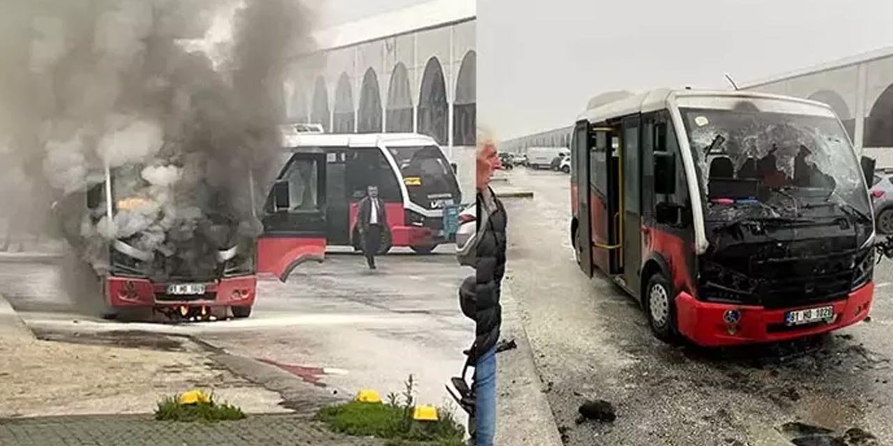 Düzce’de özel halk otobüsü alev aldı!