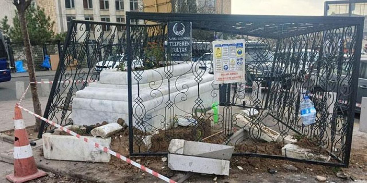 Talatpaşa Bulvarı’nda kontrolden çıkan araç türbeye çarptı