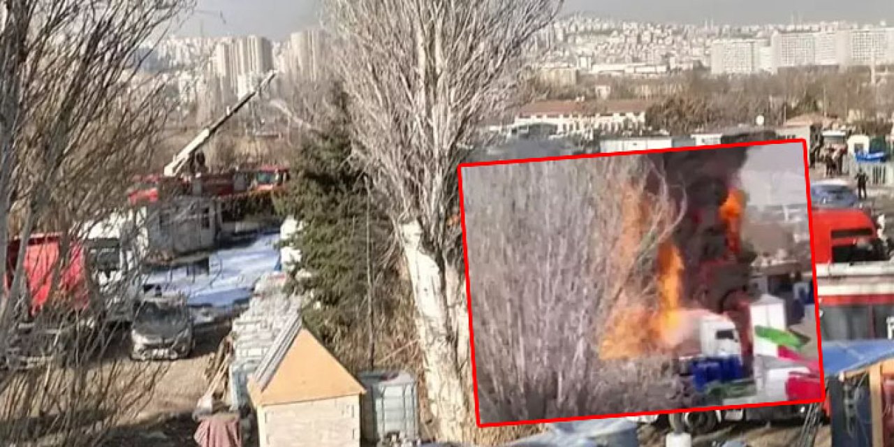 Ankara’da otoparkta korku dolu anlar: TIR’lar peş peşe alev aldı
