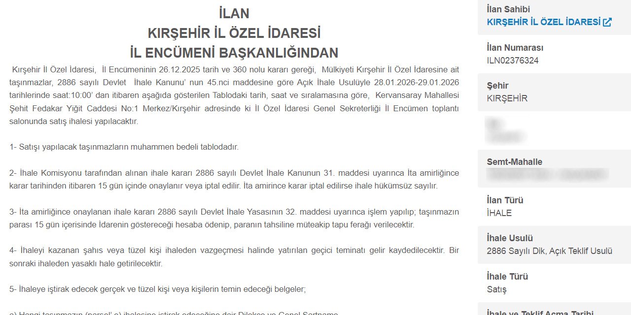 Kırşehir İl Özel İdaresi çok sayıda arsayı satışa çıkardı