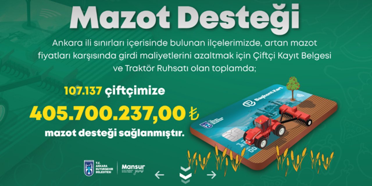 Ankara’da 107 bin 137 çiftçiye 405 milyon lirayı aşan mazot desteği