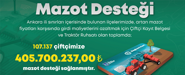 Ankara’da 107 bin 137 çiftçiye 405 milyon lirayı aşan mazot desteği